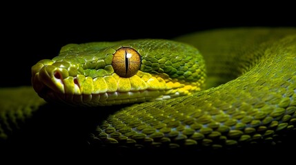 Fototapeta premium Green tree python resting on a branch