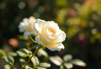 White rose flower in the garden and sunlight with bokeh 