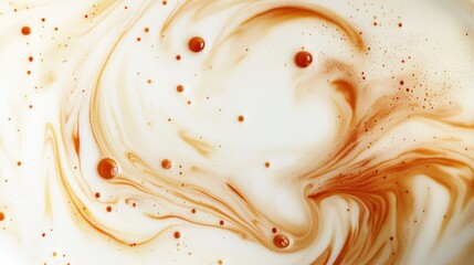 Close-up of Swirling Brown Liquid with Bubbles in White Base