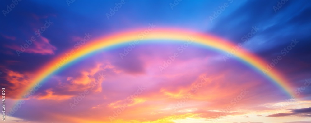 Wall mural rainbow arching over vibrant sunset sky with