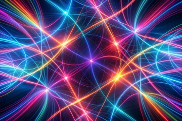 Vibrant neon light streaks illuminating dark background in abstract digital art