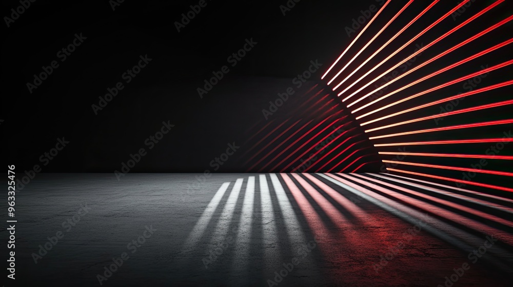 Aufkleber abstract space with vibrant red and white light lines creating dramatic shadows on a dark background