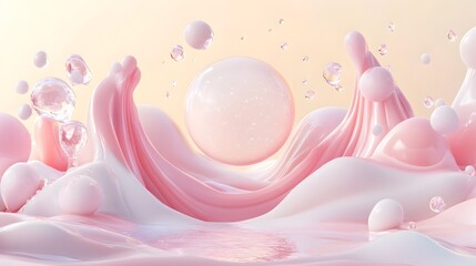 Surreal Revitalizing Moisturizer Droplets Merging into a Radiant Floating Orb of Light