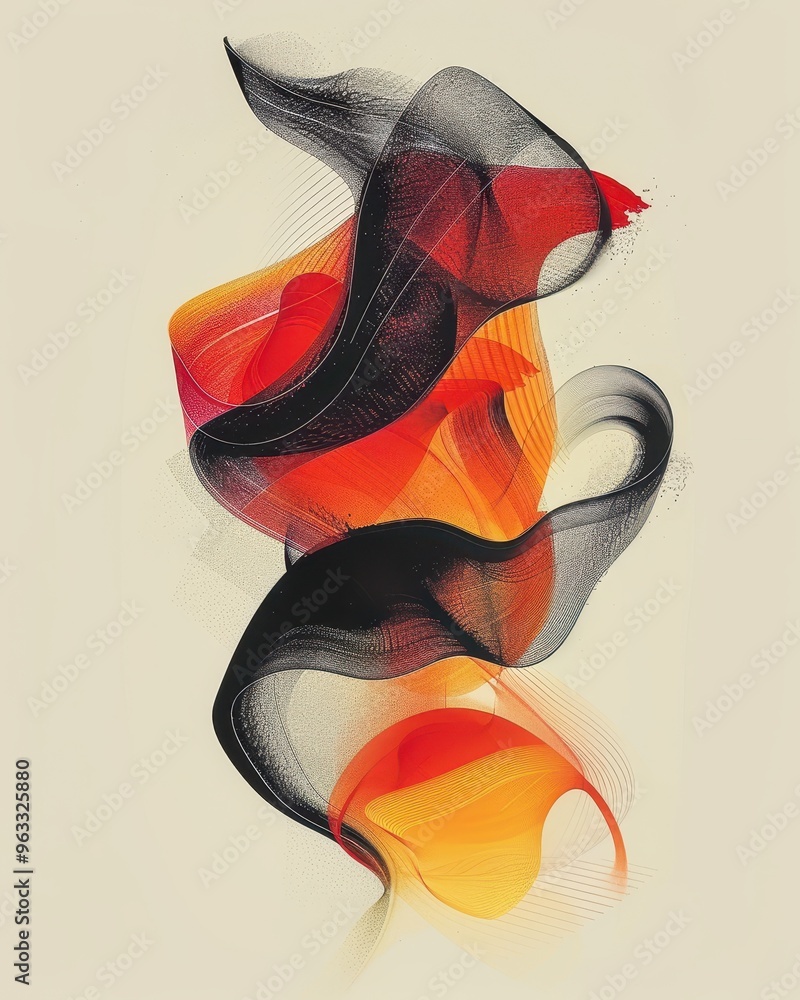 Poster abstract art featuring vibrant waves of color flowing seamlessly, creating a sense of movement and e