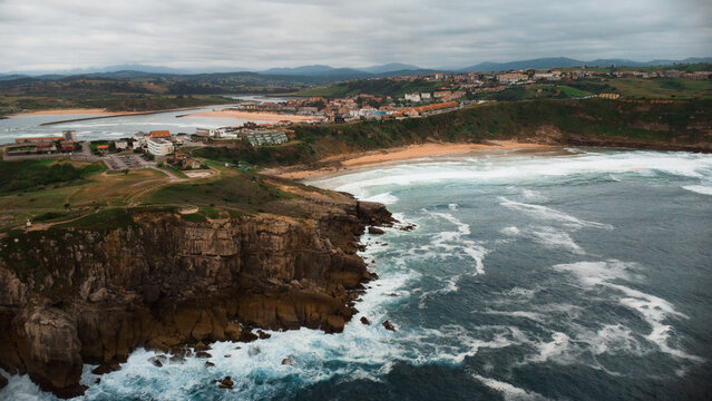 Playa de los Locos in Suances, Cantabria, Spain. Aerial view.