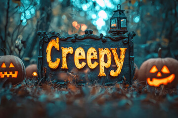 "Creepy" text, halloween theme editable text effect. , simple illustration.