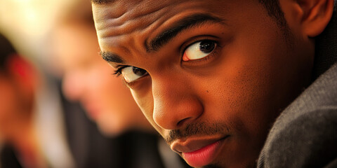 The Alert Listener: A person leaning forward, their body language attentive and focused, as they pay close attention to someone else speaking.