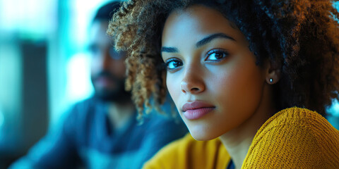 The Alert Listener: A person leaning forward, their body language attentive and focused, as they pay close attention to someone else speaking.