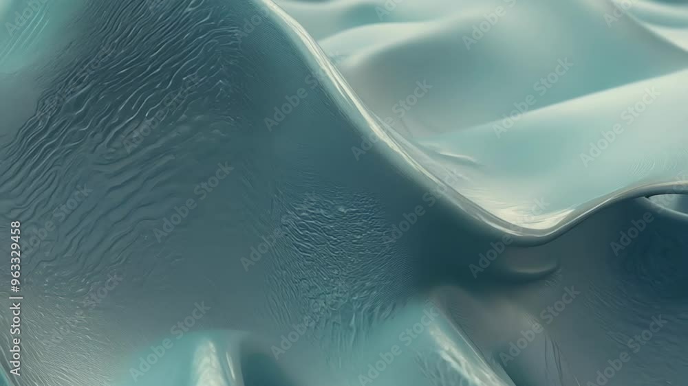 Poster smooth flowing turquoise textures resembling soft fabric or liquid waves, creating a calming and abs