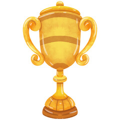 Trophy cup. Champion trophy, shiny golden cup  , sport award. Winner prize, champions award  Watercolor Illustration
