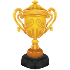 Trophy cup. Champion trophy, shiny golden cup  , sport award. Winner prize, champions award  Watercolor Illustration
