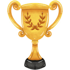 Trophy cup. Champion trophy, shiny golden cup  , sport award. Winner prize, champions award  Watercolor Illustration