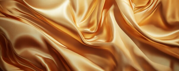 Golden silk fabric flowing in soft folds background