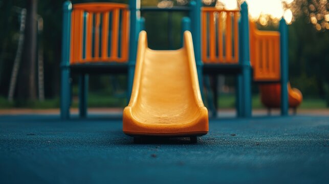 An empty playground at dusk, loss of innocence, childhood memories tinged with sadness