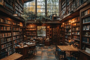 Modern Library with Elegant Wooden Shelving..