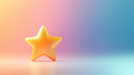 A bold yellow star icon floating on a gradient background, symbolizing achievement and rating with a soft glow effect