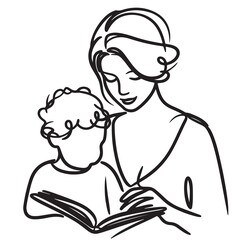 Abstract mother with a child in continuous one line drawing art style. Mother`s Day card