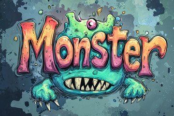 "Monster" text cartoon editable effect style.