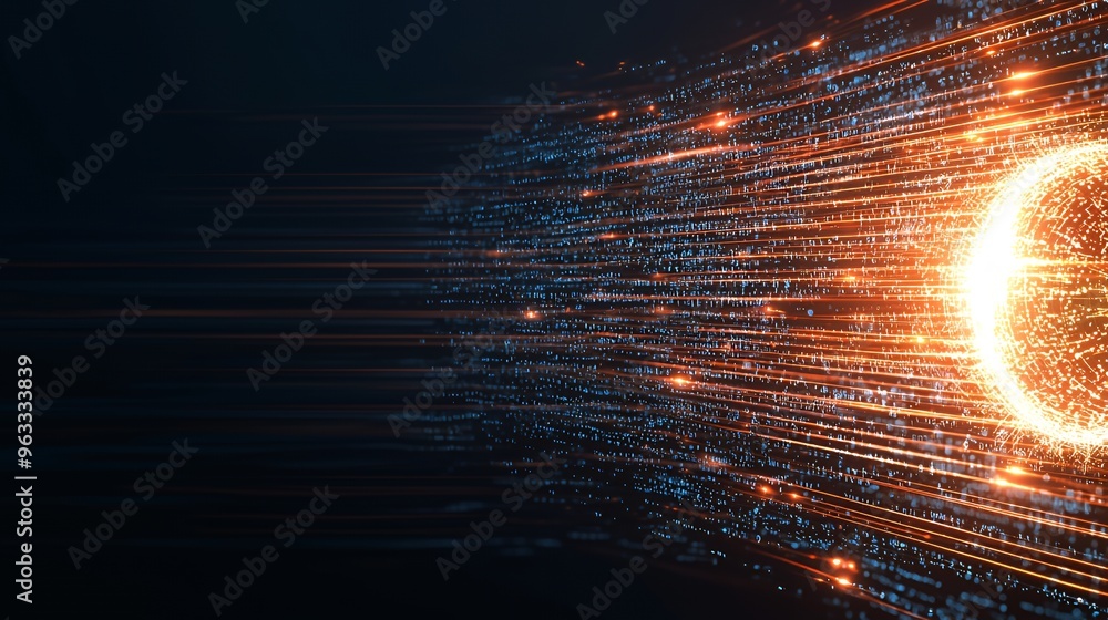 Aufkleber abstract background with glowing lines and digital particles, resembling a futuristic or technology-
