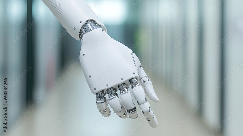 Poster close-up of a robotic hand reaching forward, symbolizing technology and innovation in modern enginee