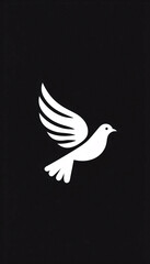 Minimalist image of a dove flying on black background - Concept for peace and freedom