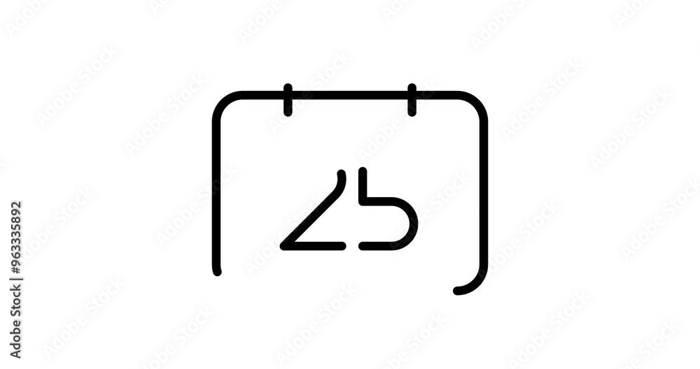 Poster calendar with 25th animated outline icon with alpha channel. christmas 4k motion design animation fo