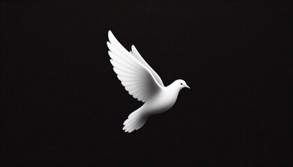 Minimalist image of a dove flying on black background - Concept for peace and freedom