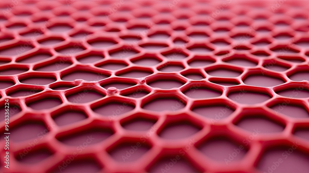 Poster close-up of textured red honeycomb pattern, showcasing unique geometric shapes and intricate design 