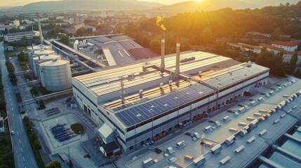 Aerial View of Industrial Facility at Sunrise