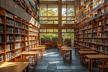 Library Interior with a Blend of Tradition and Modernity..