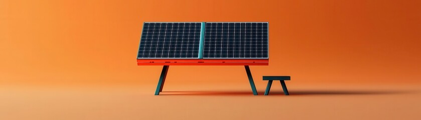 Renewable energy icon, solar panel and sun, clean power, 3D illustration