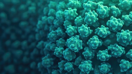 Fototapeta premium Close-up view of intricate microscopic structures. Vibrant teal and green hues create a visually captivating abstract design.