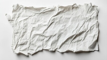 Obraz premium Paper sheet with rough edges, folded and creased, laying flat on a white background, with detailed texture.
