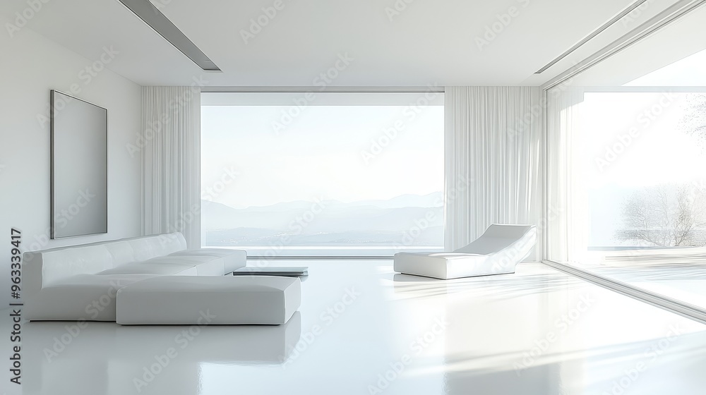 Aufkleber minimalist white room with stark design, evoking a futuristic and abstract atmosphere. clean lines a