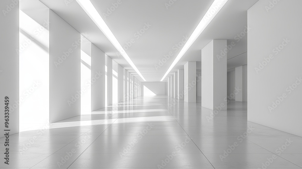 Aufkleber minimalist white room with stark design, evoking a futuristic and abstract atmosphere. clean lines a
