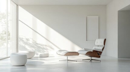 Minimalist white room with stark design, evoking a futuristic and abstract atmosphere. Clean lines and an empty, spacious environment reminiscent of digital worlds and modern architectural concepts.