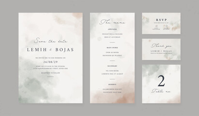 Abstract watercolor wedding invitation template. set of wedding stationery. luxury card and poster print out.