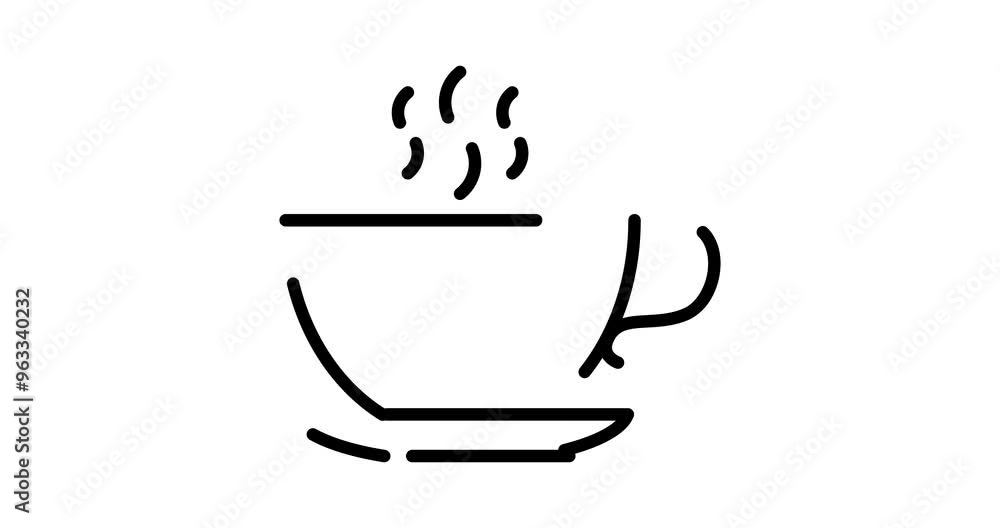 Poster coffee cup animated outline icon with alpha channel. coffee cup 4k motion design animation for web, 
