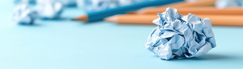 Crumpled Paper Ball on Blue Background