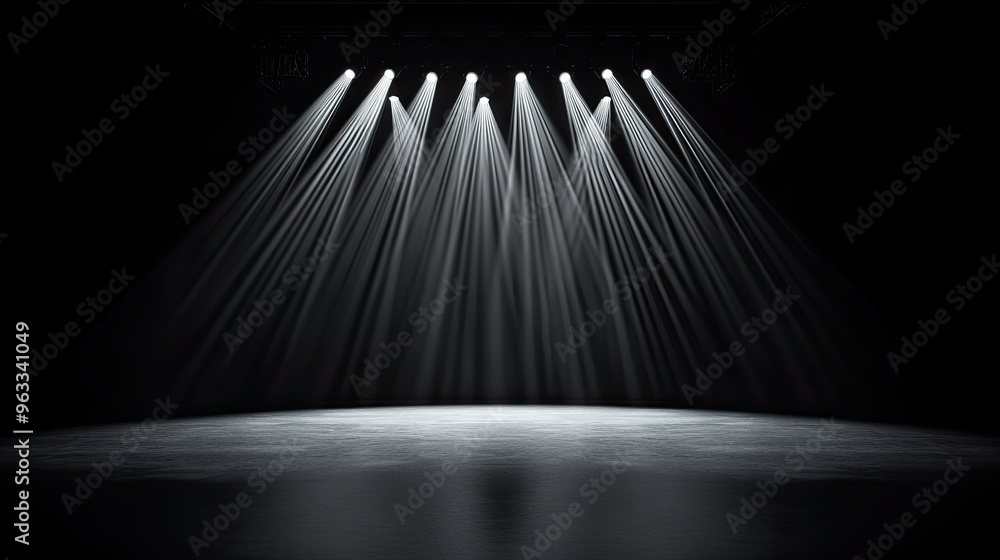 Poster dramatic lighting shines down on an empty stage, creating a captivating atmosphere perfect for perfo