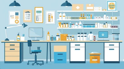 Modern Laboratory Workspace with Equipment and Supplies
