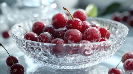 Fresh Cherries in Glass Bowl