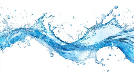 Blue water swirl splash with little bubbles isolated on white background PNG. Beverages isolated on white. Photo realistic photo
