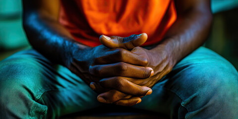 Intense Listener: A person leaning forward, fully engaged in a conversation, with their hands folded in their lap.