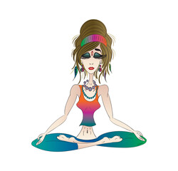 Beautiful girl practicing yoga isolated on white background. Vector illustration. Creative design.