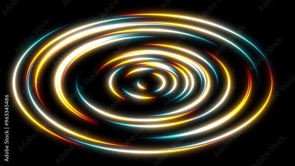 Poster neon circle lights abstract background for colorful vortex concept. bright shiny round border for pr