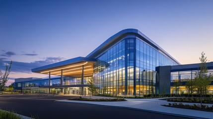 Obraz premium The sleek, modern exterior of a large hospital, showcasing advanced healthcare facilities and services.