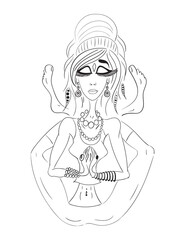 Beautiful girl practicing yoga isolated on white background. Vector illustration. Creative design.