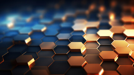 Fototapeta premium Hexagon background. Close-up view of a surface made up of hexagonal shapes, honeycomb pattern. Tessellation, geometric wallpaper. Three-dimensional, depth and modern design.