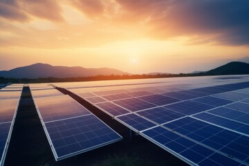 View of solar panels at dusk
